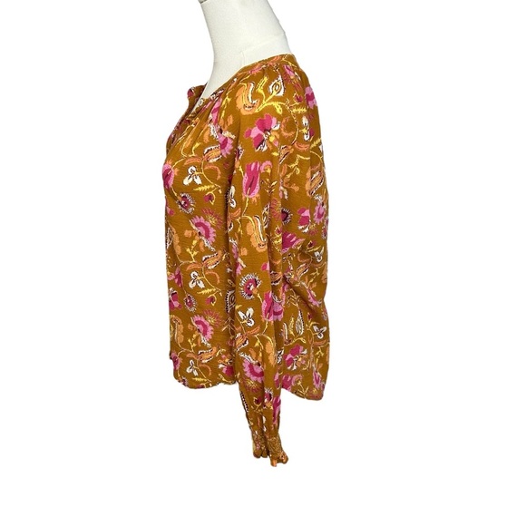 Xirena Sunset Estey Blouse Long Sleeve Camel Tan Floral Cotton Size Medium Boho - Picture 5 of 11
